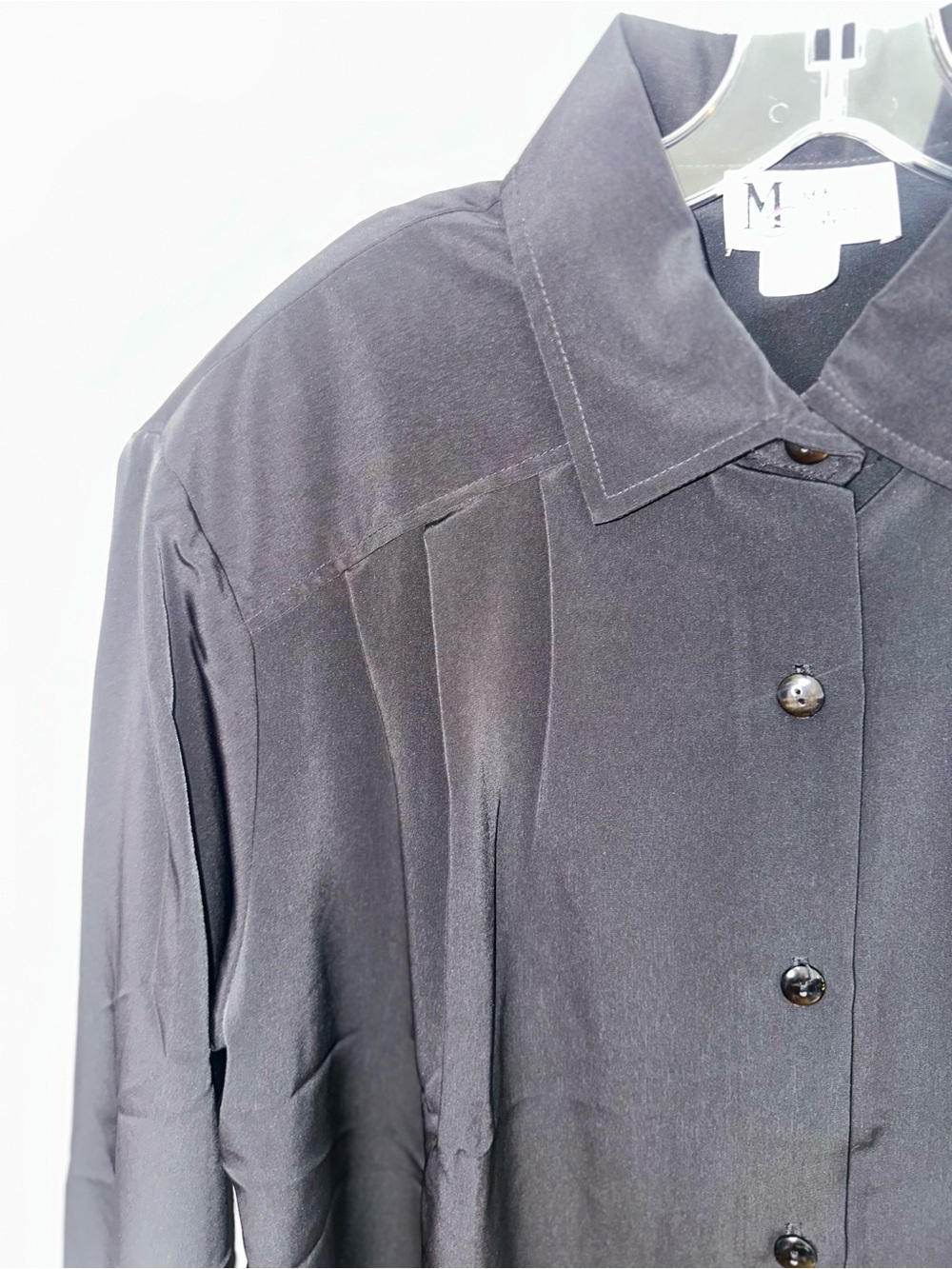 NWT Maggie Sweet Black Pleated Yoke Button Down Blouse Top Vintage Plus Size 1X